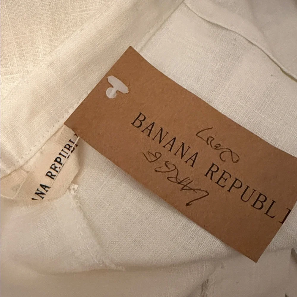 Banana Republic White Drawstring Linen Blend Wide Leg Resort Wear Pants Large